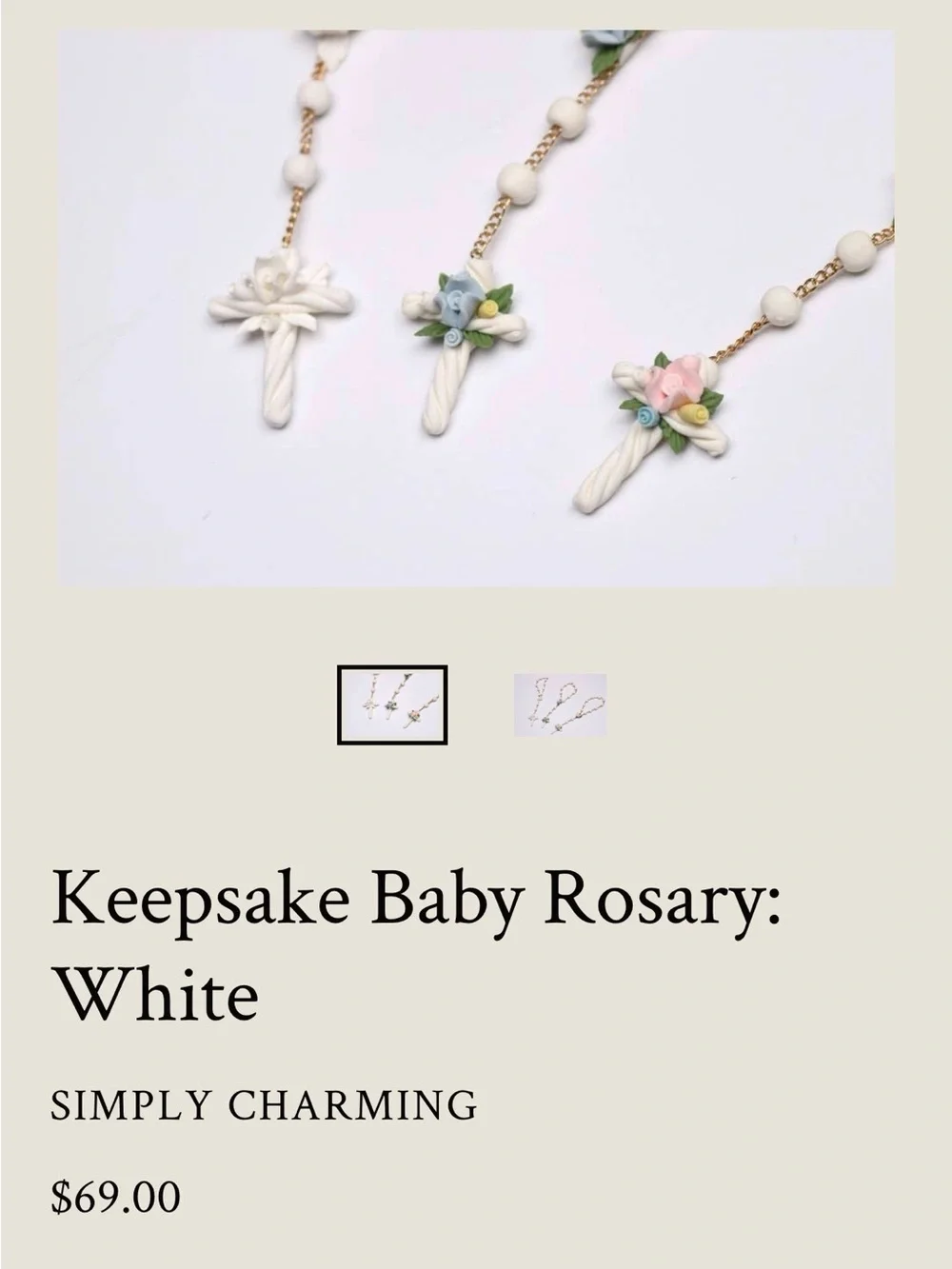 NEW Delicate Cream Floral Pendant Rosary Necklace